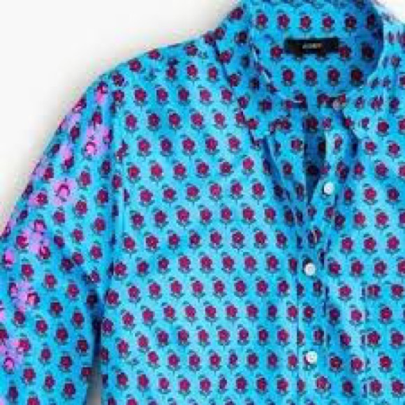 Gorgeous ❤️ J. CREW classic popover shirt in block print overlay NWT - Picture 3 of 10